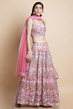 Rose Pink Embroidered Organza Lehenga Set - Kavvach 
