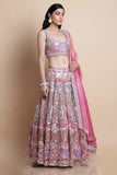 Rose Pink Embroidered Organza Lehenga Set - Kavvach 