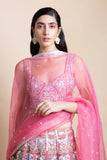 Rose Pink Embroidered Organza Lehenga Set - Kavvach 