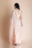 Peach Embroidered Silk Organza Saree - Kavvach 