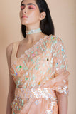 Peach Embroidered Silk Organza Saree - Kavvach 