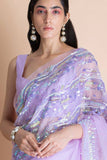 Lavender Embroidered Silk Organza Saree - Kavvach 