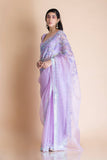 Lavender Embroidered Silk Organza Saree - Kavvach 