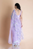 Lavender Embroidered Silk Organza Saree - Kavvach 