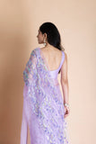 Lavender Embroidered Silk Organza Saree - Kavvach 