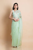 Neo Mint Embroidered Silk Organza Saree - Kavvach 