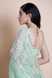Neo Mint Embroidered Silk Organza Saree - Kavvach 