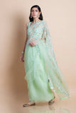 Neo Mint Embroidered Silk Organza Saree - Kavvach 