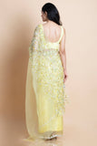 Lime Yellow Embroidered Silk Organza Saree - Kavvach 