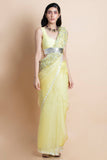 Lime Yellow Embroidered Silk Organza Saree - Kavvach 