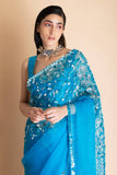 Azure Blue Embroidered Silk Organza Saree - Kavvach 