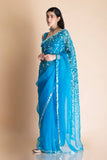 Azure Blue Embroidered Silk Organza Saree - Kavvach 