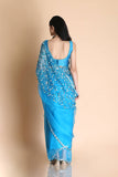 Azure Blue Embroidered Silk Organza Saree - Kavvach 