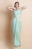 Mint Embroidered Linen Silk Saree - Kavvach 