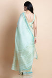 Mint Embroidered Linen Silk Saree - Kavvach 