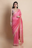 Pink Embroidered Linen Silk Saree - Kavvach 
