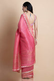 Pink Embroidered Linen Silk Saree - Kavvach 