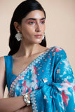 Blue Printed & Embroidered Saree - Kavvach 