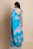 Blue Printed & Embroidered Saree - Kavvach 