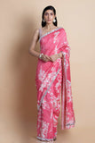 Pink Printed & Embroidered Saree - Kavvach 