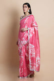 Pink Printed & Embroidered Saree - Kavvach 