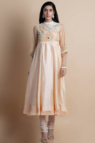 Peach Embroidered Kurta Set - Kavvach 