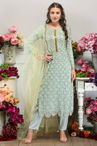 Long Kurta with Net Dupatta and Straight Pants