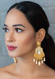 Gold Plated Drop White Festive Earrings by Yuvaan Jewels - Kavvach 