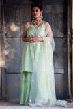 Light Green Leather Work Suit & Sharara Set - Kavvach 