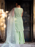 Light Green Leather Work Suit & Sharara Set - Kavvach 