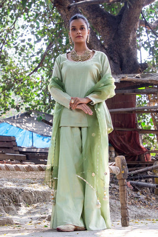 Pistachio Green Backless Kalidar Sharara Suit - Kavvach 