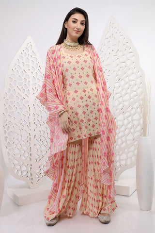 Ikka Print Sharara with Cape Dupatta and Belt