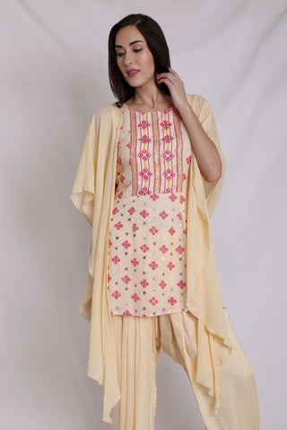 Ikka Printed Kurta with Dhoti and Drape Dupatta