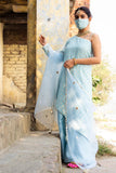 Sky Blue Asymmetric Leather Work Suit with Kalidar Sharara - Kavvach 
