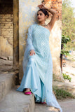 Sky Blue Asymmetric Leather Work Suit with Kalidar Sharara - Kavvach 
