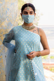 Sky Blue Asymmetric Leather Work Suit with Kalidar Sharara - Kavvach 