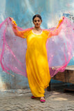 Alphonso Yellow Gown with Fuchsia Cape - Kavvach 