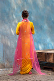 Alphonso Yellow Gown with Fuchsia Cape - Kavvach 